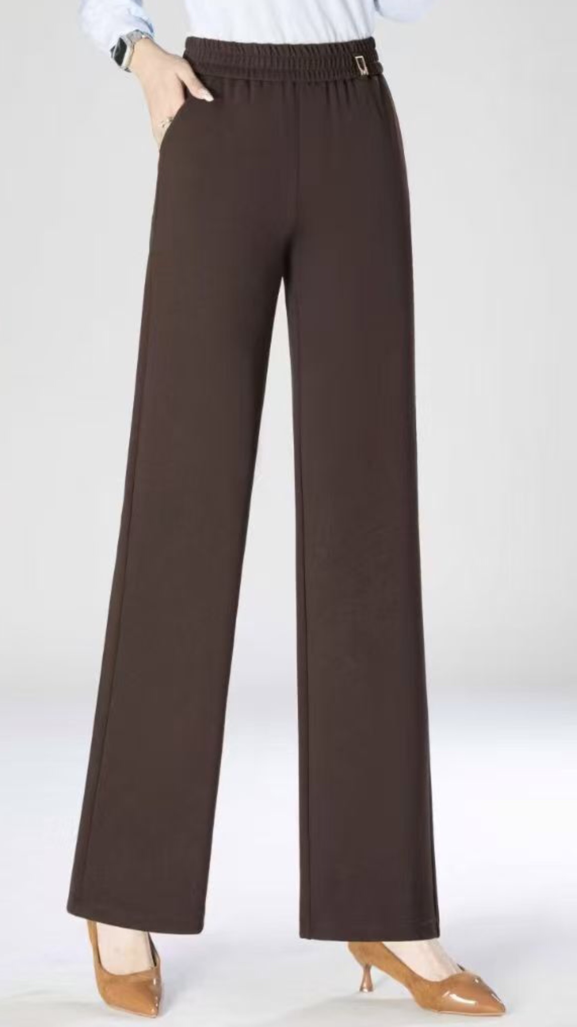 2025 Autumn/Winter Women's Trousers 2907 style Straight waistband stretch Brown long pants details Picture