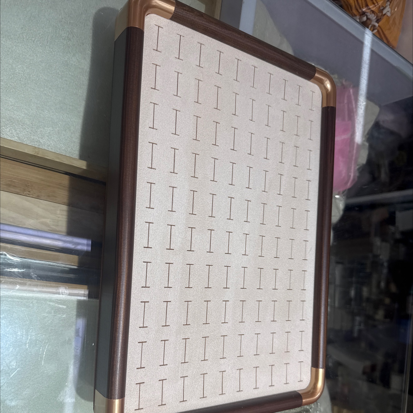 金边胡桃木百位戒指盘，米色绒布35*24*3 cm项链架项链架项链架项链架饰品架