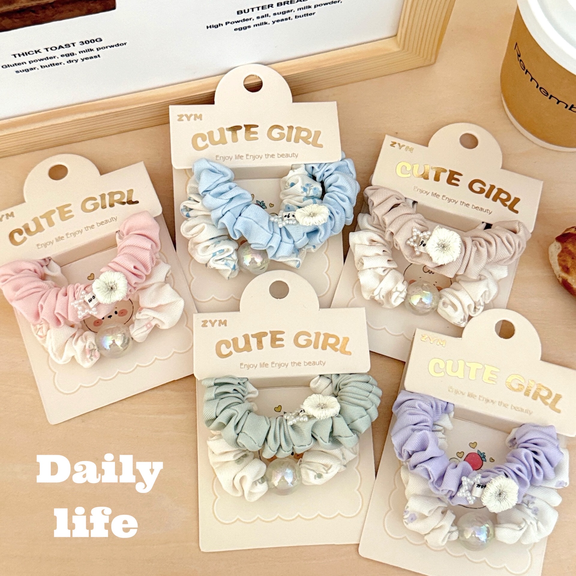 Wholesale of 2 small and fresh floral large intestine hair bands, sweet and girlish ponytail hair ties, elastic hair ties, and children's bun hair ties details Picture