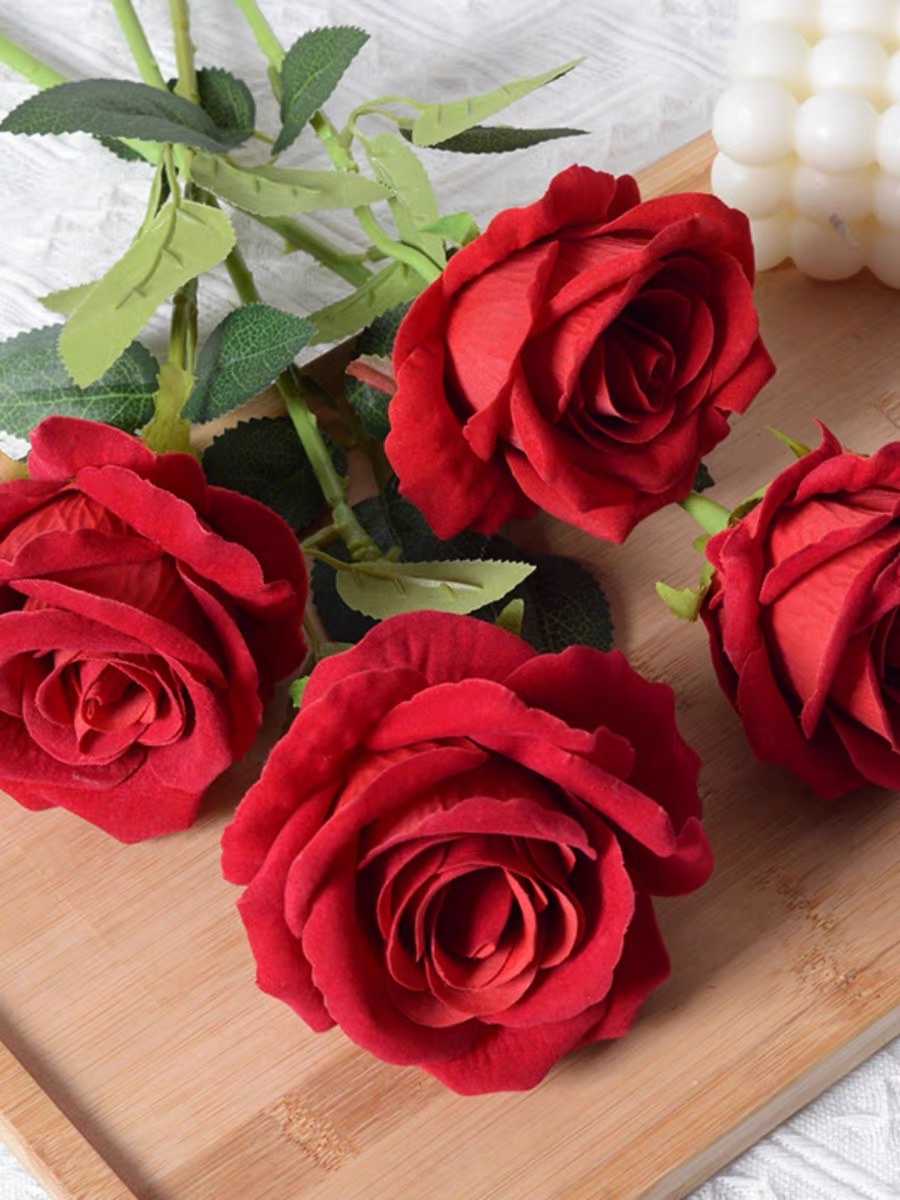 Artificial roses, single large velvet roses, Valentine's Day home flower arrangement, wedding decoration, artificial flowers, artificial flowers detail image 3
