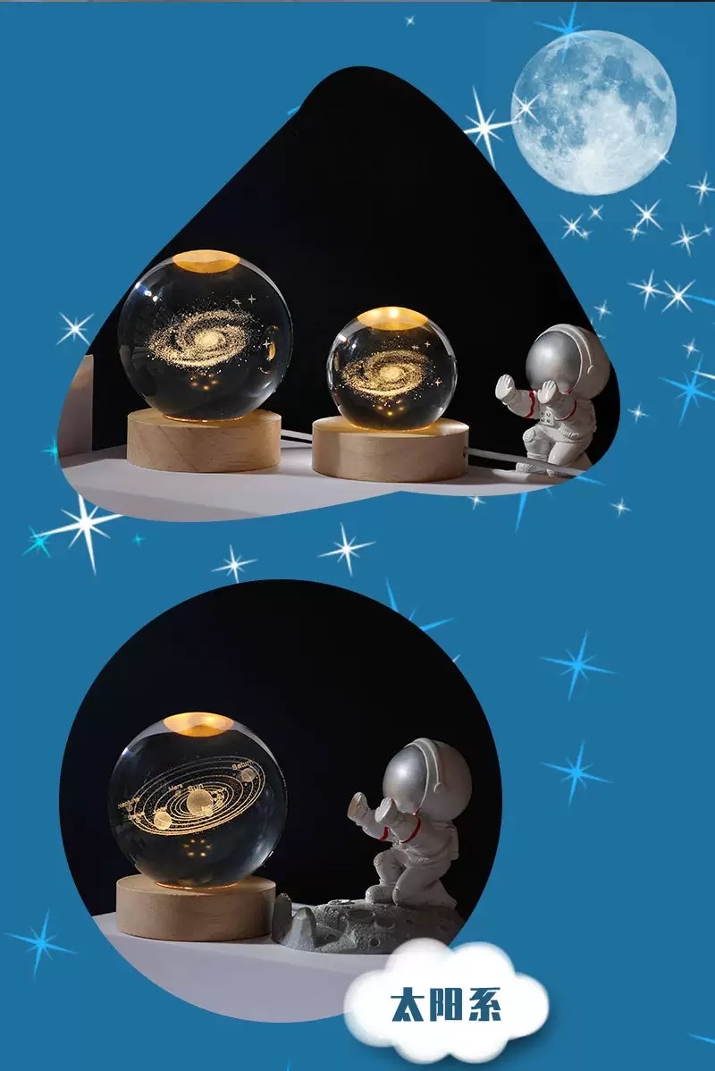 Crystal ball + solid wood base night light ornament detail image 3