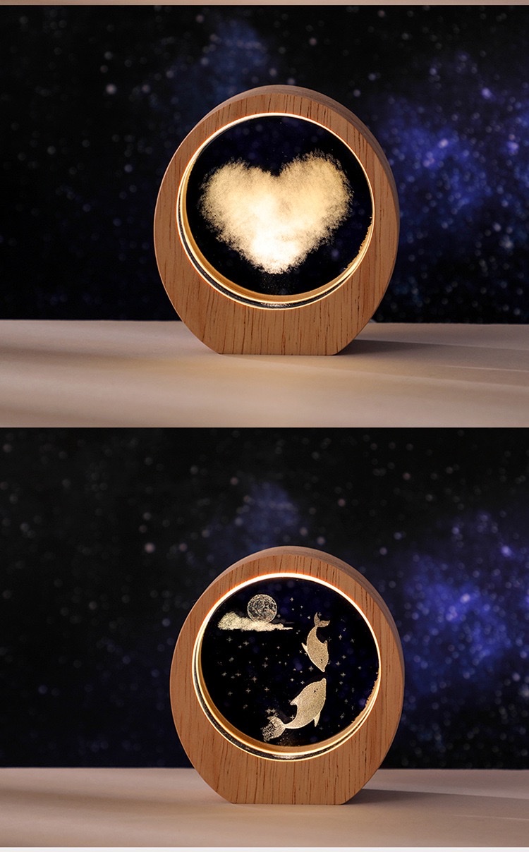 Round wooden-framed night light detail image 12