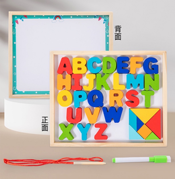 木质玩具英文阿文俄文字母七巧板画板益智玩具细节图