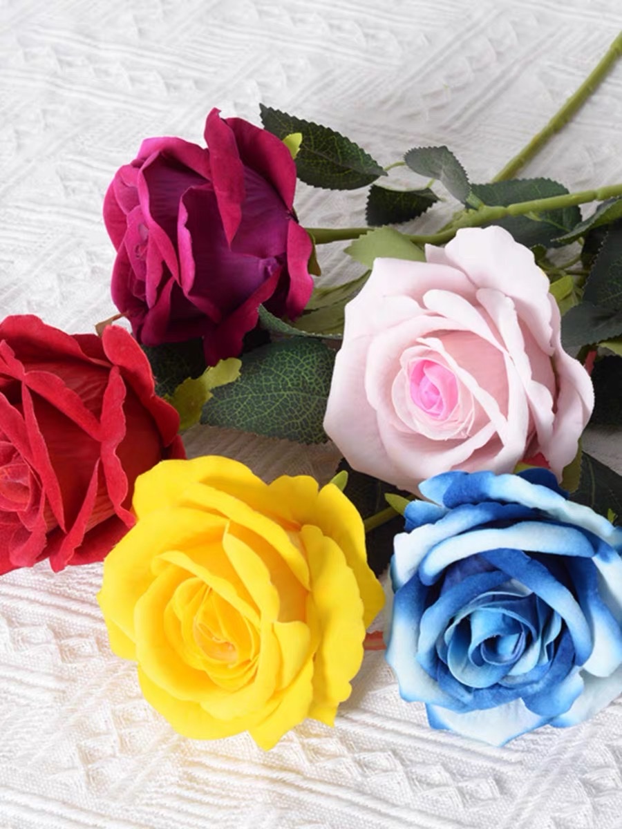 Artificial roses, single large velvet roses, Valentine's Day home flower arrangement, wedding decoration, artificial flowers, artificial flowers