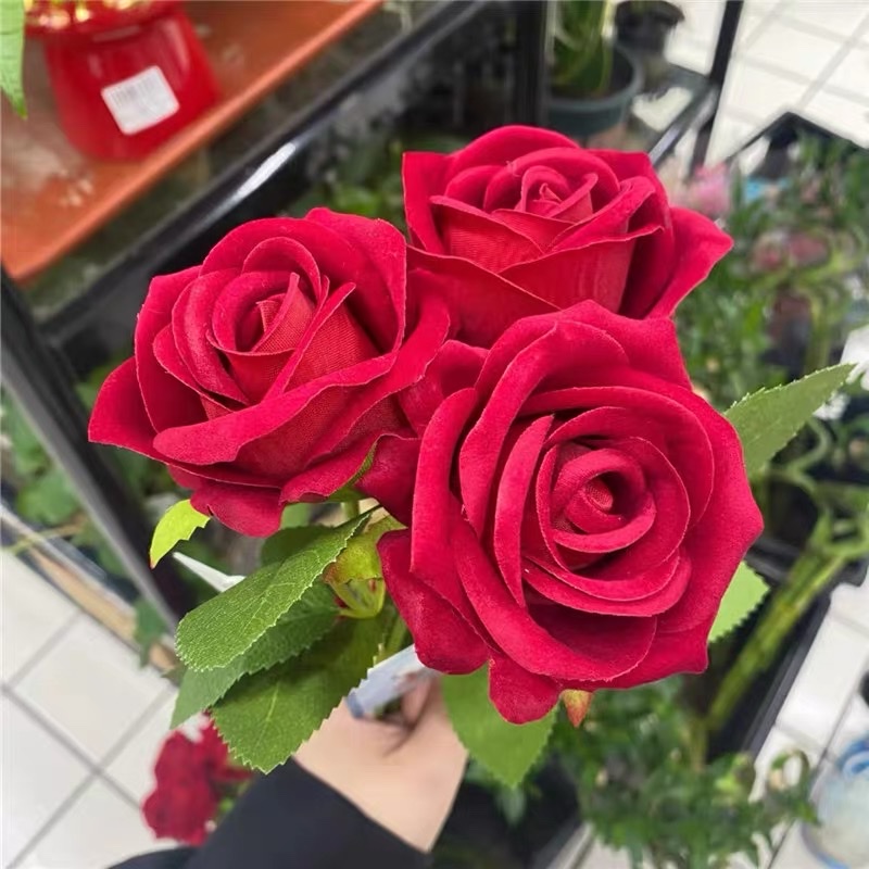 New style red rose artificial flower dried bouquet photo live broadcast Valentine's Day living room dining table flower arrangement decoration artificial flower Teachers' Day Specification image
