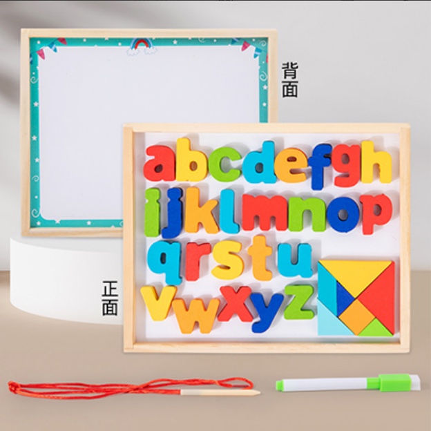 木质玩具英文阿文俄文字母七巧板画板益智玩具产品图