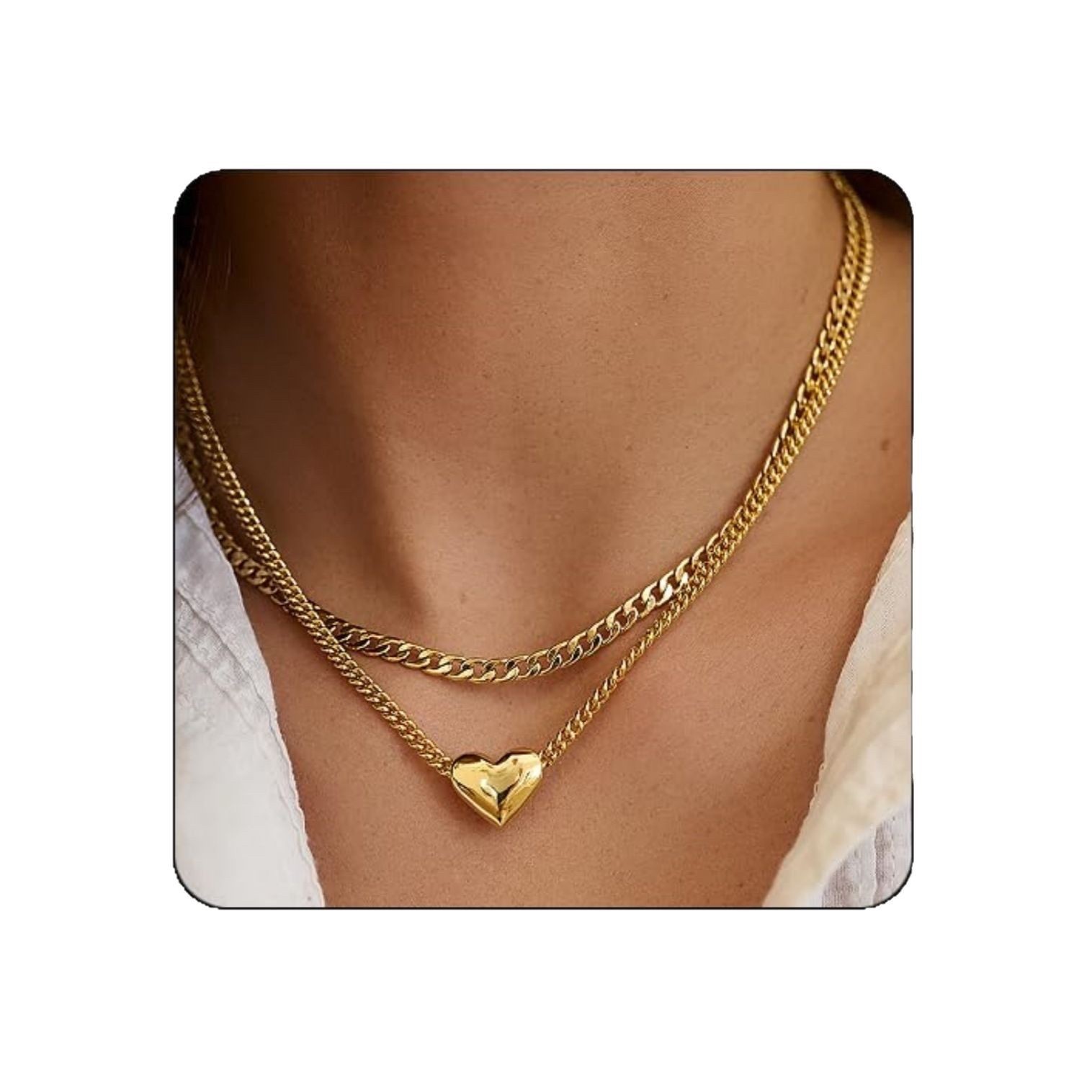 A popular cross-border bestseller in Europe and America, brass gold-plated, fashionable, minimalist and niche design heart-shaped pendant necklace set Application Scenario