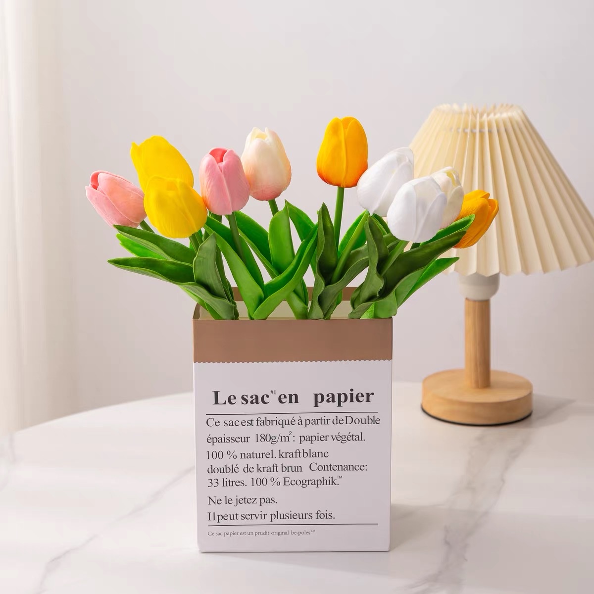 Artificial tulip ins-style living room dining table ornaments, artificial flower decorations, dried flower bouquets, photo shoots, flower shooting props, pu flower bouquets, artificial flowers Specification image