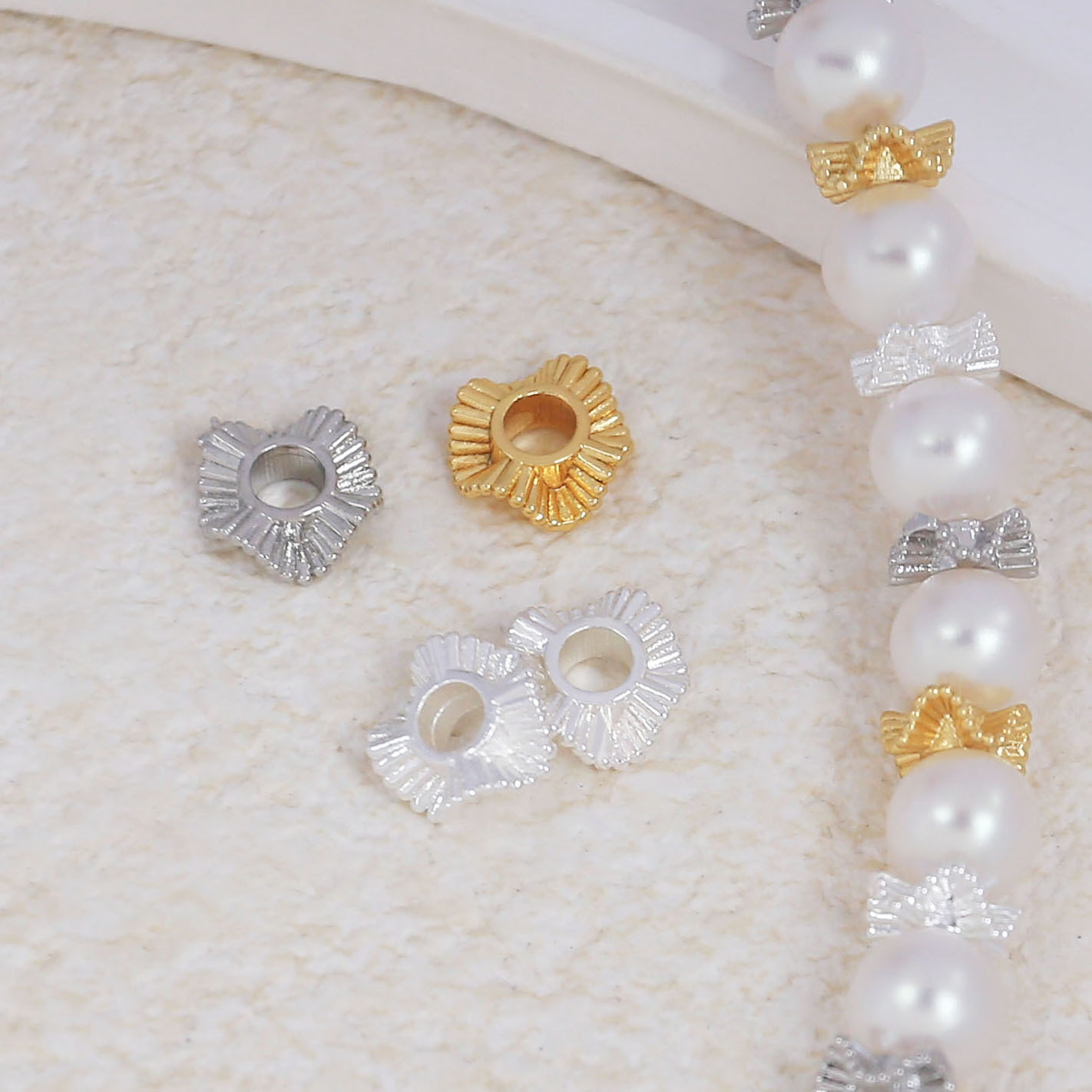 18K gold-plated color-retaining spacers, thick silver plated with real gold, 14k, white gold, wavy lace, Baroque-style bracelet beads, diy bracelet, necklace bead accessories factory direct sales, in stock and wholesale Specification image