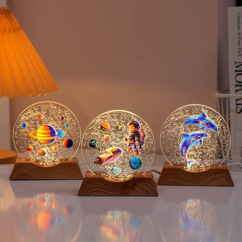 Color-printed round cakes + luminous base night light ornaments details Picture