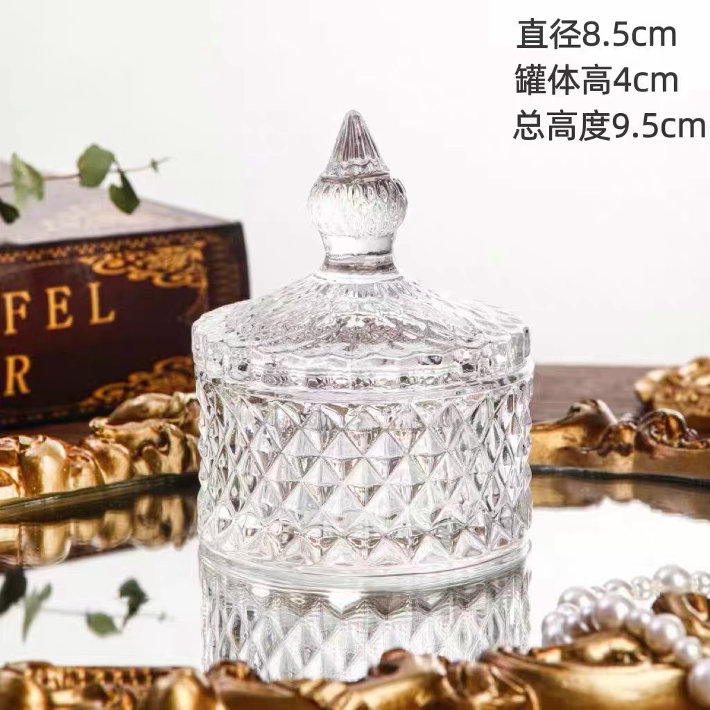 Glass jewelry box, transparent glass candy jar with lid, cosmetic storage box, storage jar, ashtray, pen holder, seasoning jar, glassware, glassware detail image 3
