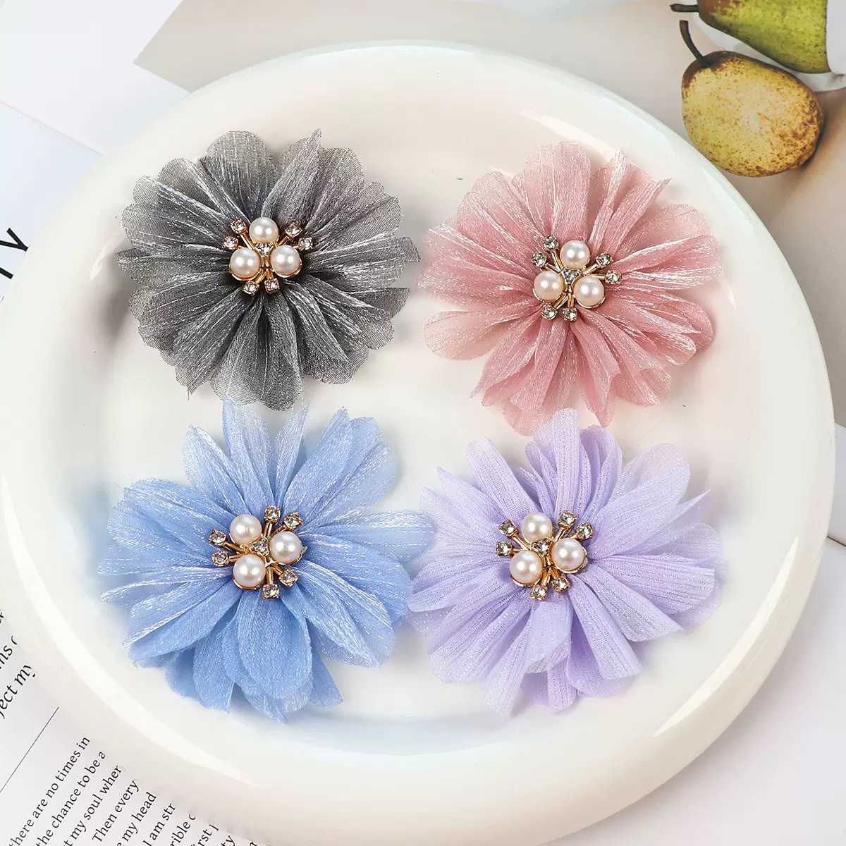 DIY silk flower headwear, handcrafted small flower clothing accessories, gauze flower brooch accessories, material wholesale, Eugene gauze flower Specification image