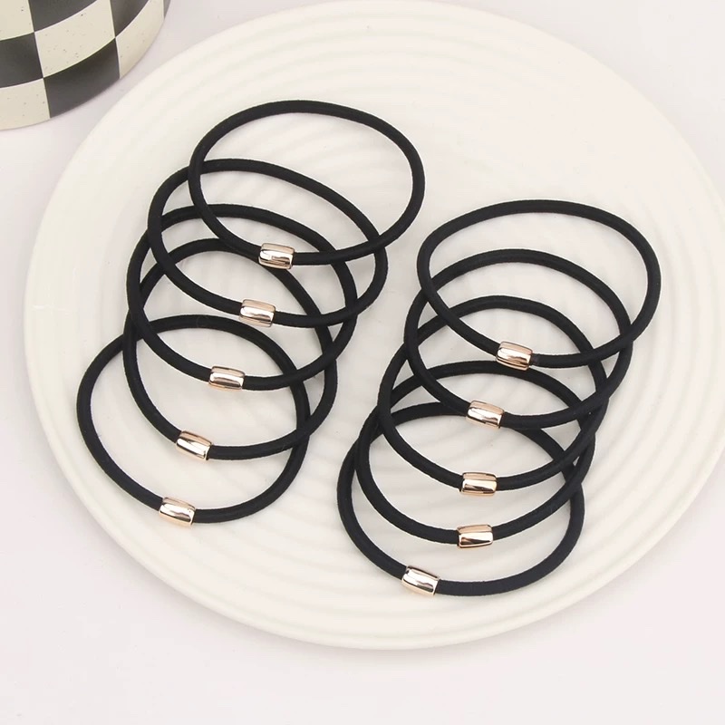 Black, thick, simple Korean adult hair tie, beaded metal tied ponytail hair tie Specification image