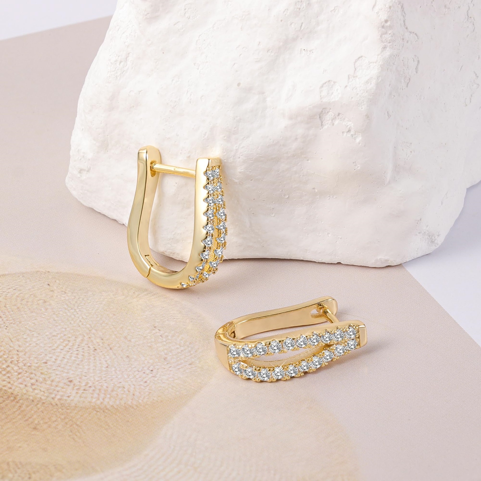 欧美跨境热销 时尚气质镶锆石精致轻奢风女士黄铜真金电镀耳饰 详情图5