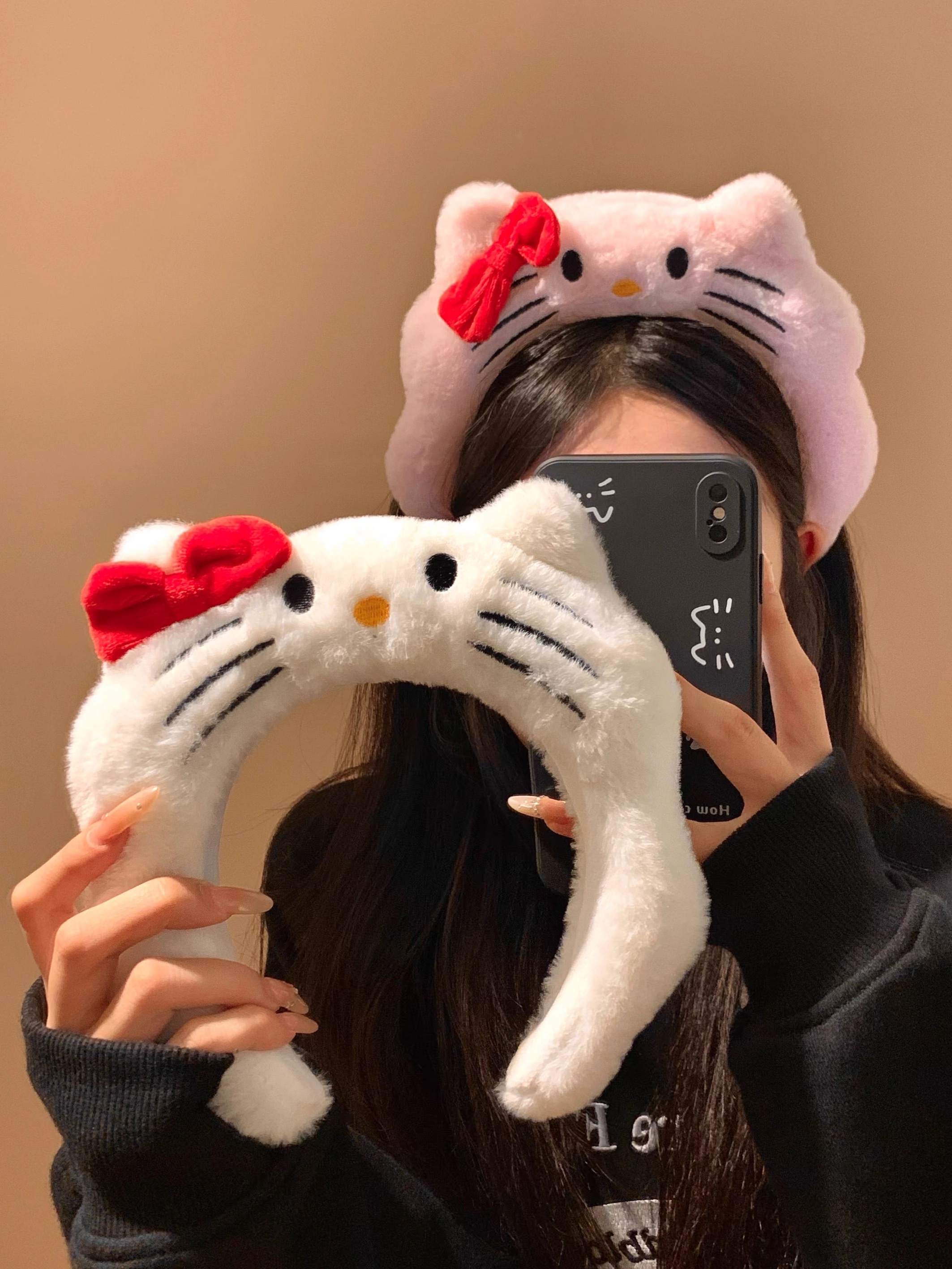 kitty蝴蝶结毛绒发箍凯蒂猫女宽边可爱卡通洗脸敷面膜嗨喽kt头箍详情图1