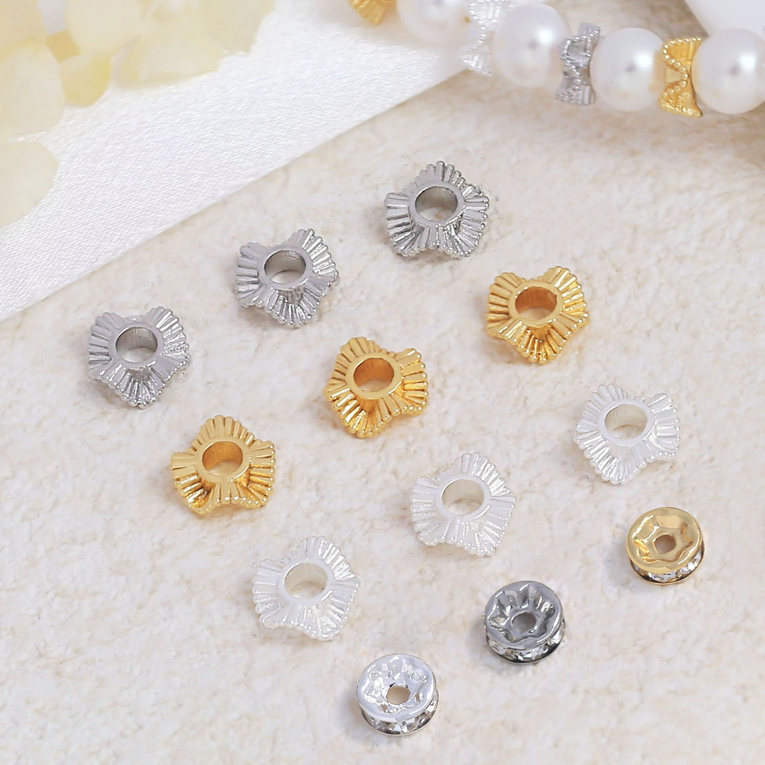 18K gold-plated color-retaining spacers, thick silver plated with real gold, 14k, white gold, wavy lace, Baroque-style bracelet beads, diy bracelet, necklace bead accessories factory direct sales, in stock and wholesale