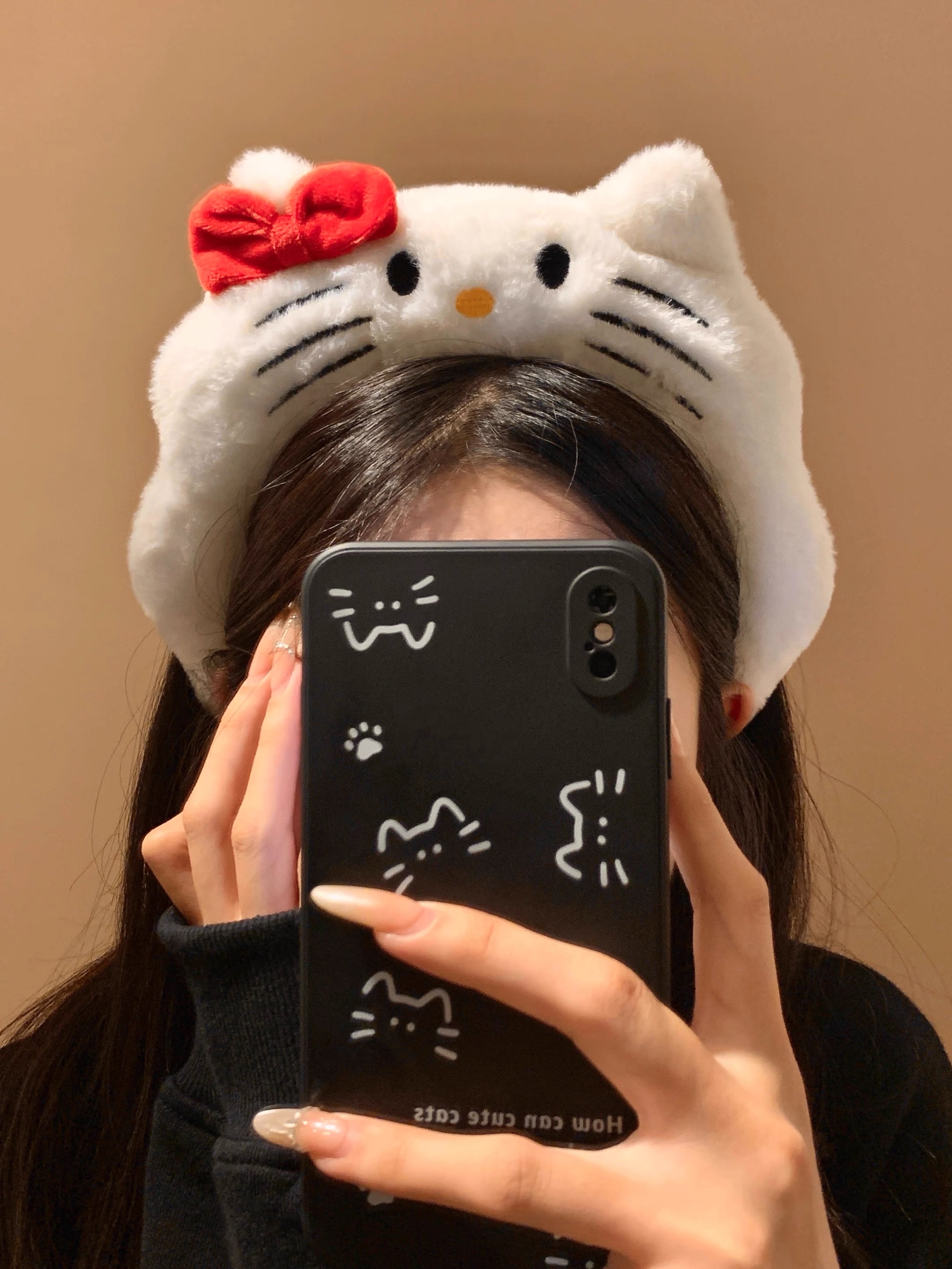 kitty蝴蝶结毛绒发箍凯蒂猫女宽边可爱卡通洗脸敷面膜嗨喽kt头箍产品图