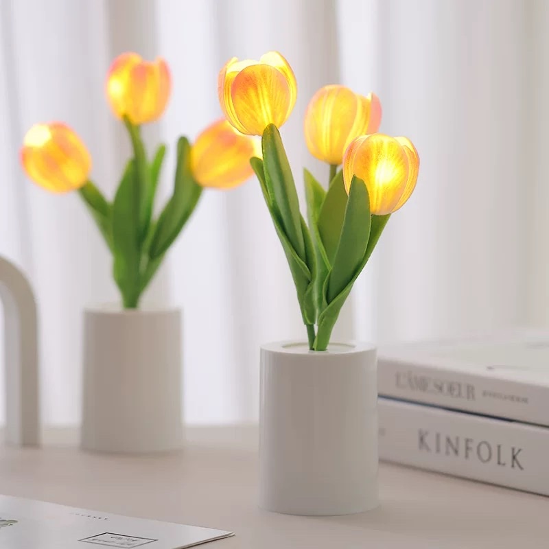 Large tulip night light, creative simulation flower bouquet, night light, bedroom bedside lamp, ambient light, home decoration, desktop ornaments details Picture
