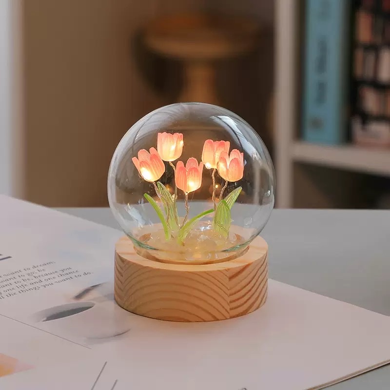 Cute mini tulip night light desktop decoration detail image 9