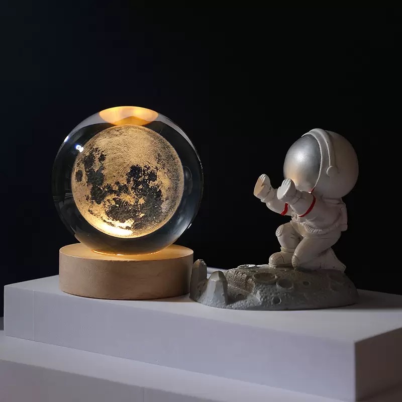 Crystal ball + solid wood base night light ornament details Picture