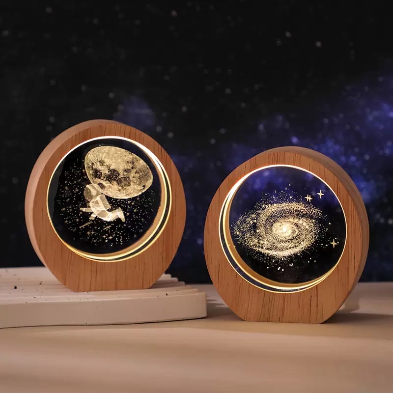 Round wooden-framed night light