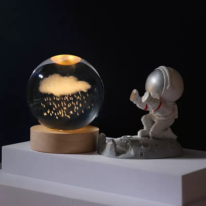 Crystal ball + solid wood base night light ornament Item Picture