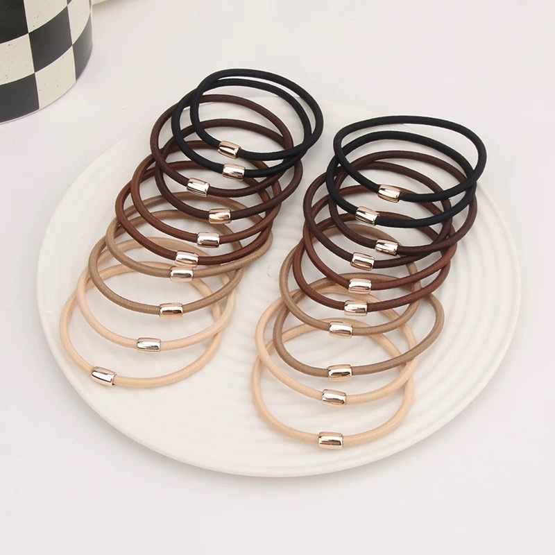 Black, thick, simple Korean adult hair tie, beaded metal tied ponytail hair tie details Picture