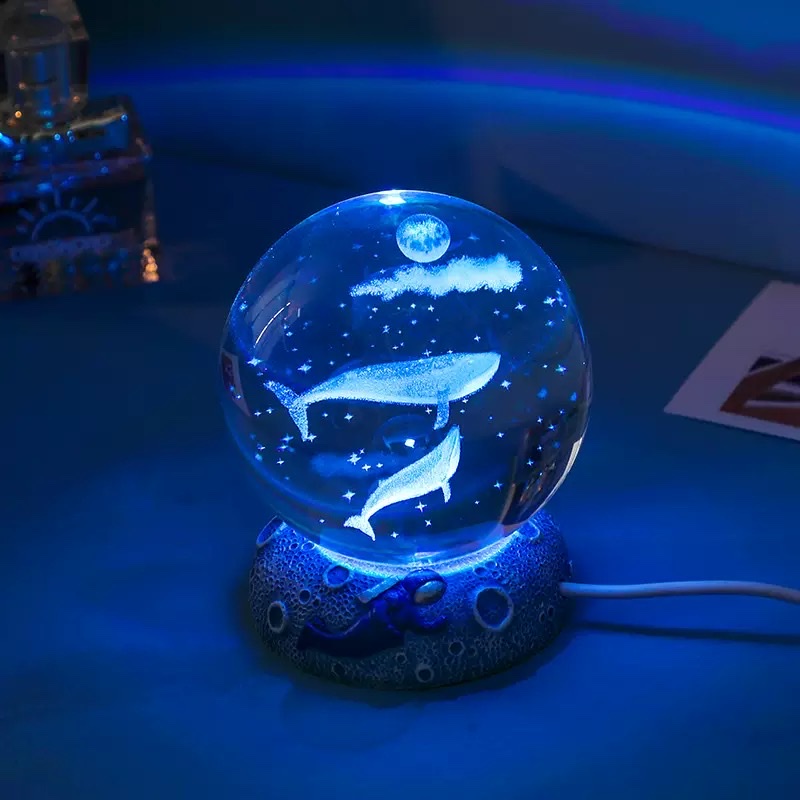 3d crystal ball with inner engraving + Star Sea astronaut resin luminous base Specification image