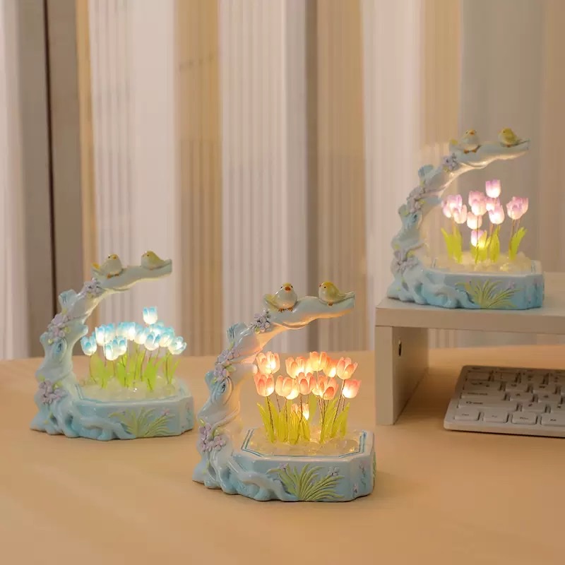 Flower-and-bird tulip night light