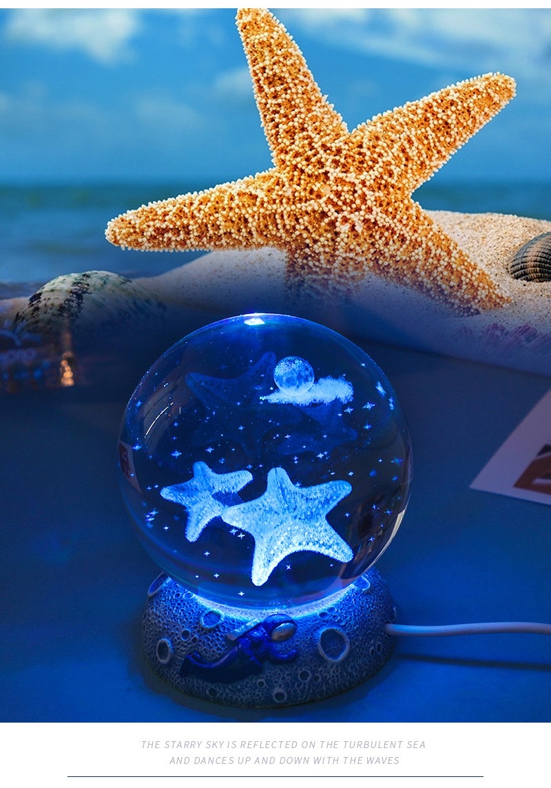 3d crystal ball with inner engraving + Star Sea astronaut resin luminous base detail image 9