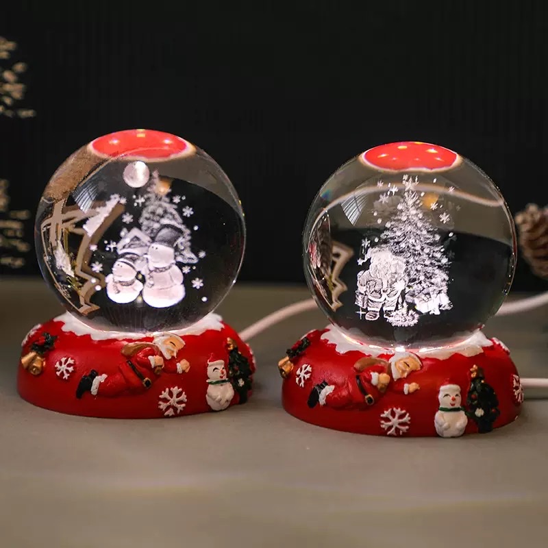 3d inlaid crystal ball + Christmas resin luminous base night light ornament