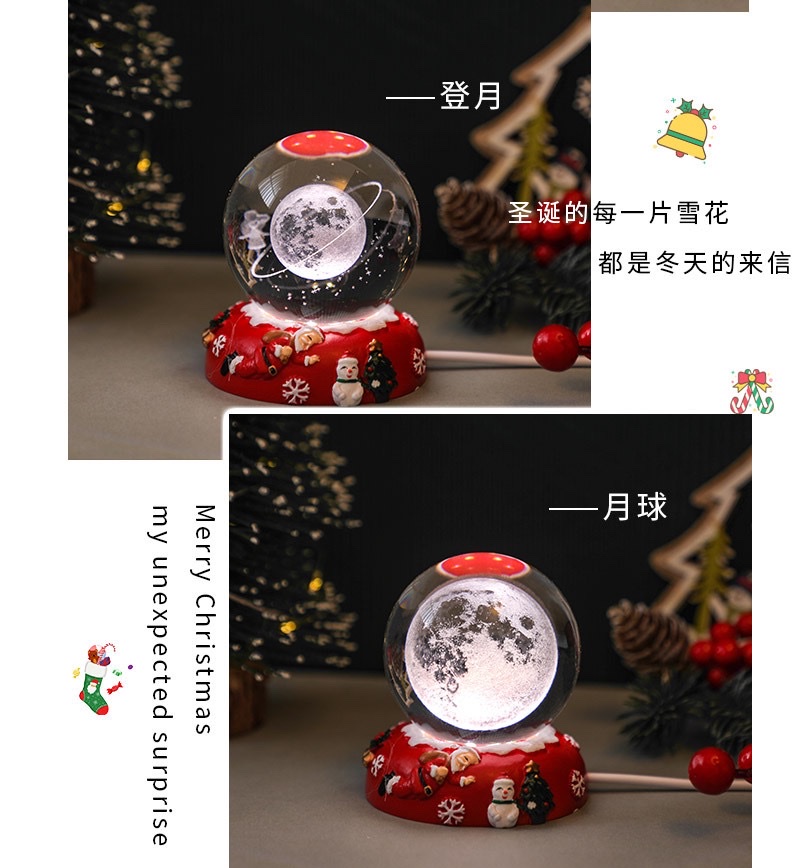 3d inlaid crystal ball + Christmas resin luminous base night light ornament detail image 12