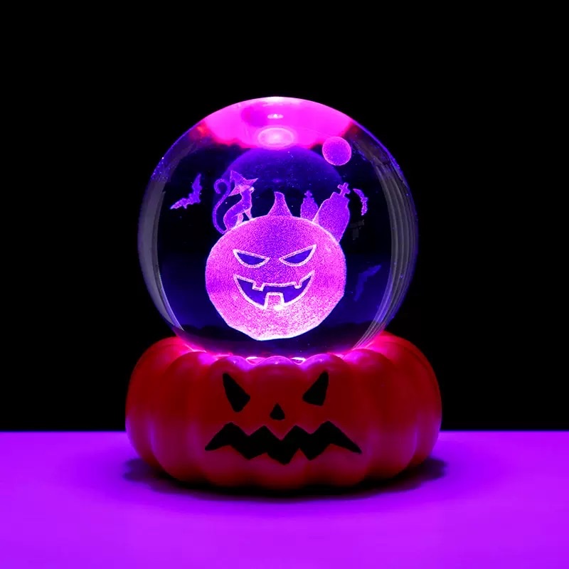 Cross-border Halloween Ghost 3d Crystal Ball, night light, illuminated base, creative desktop decorative item, festival gift Specification image