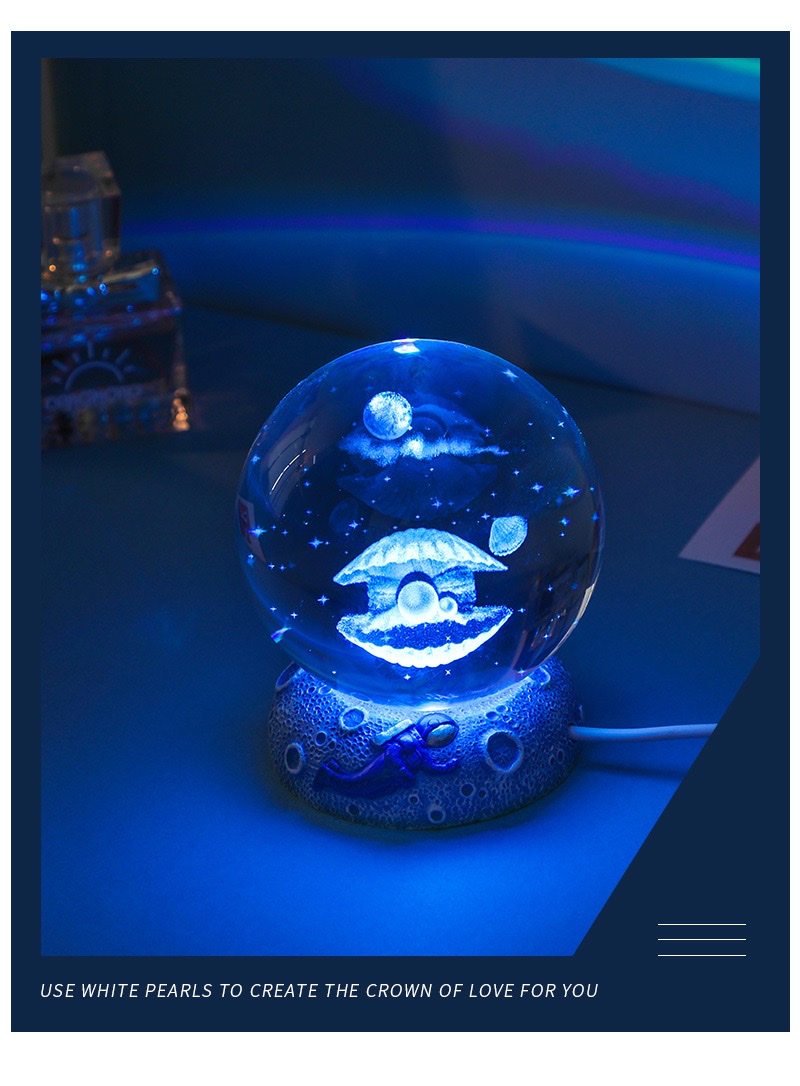 3d crystal ball with inner engraving + Star Sea astronaut resin luminous base detail image 8