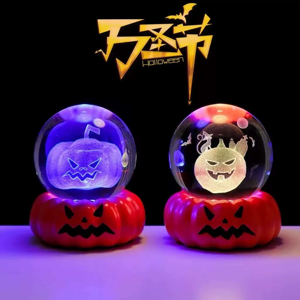 Cross-border Halloween Ghost 3d Crystal Ball, night light, illuminated base, creative desktop decorative item, festival gift