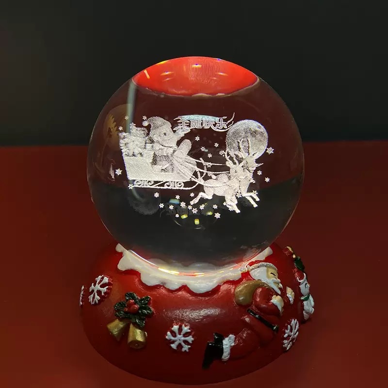 3d inlaid crystal ball + Christmas resin luminous base night light ornament Specification image