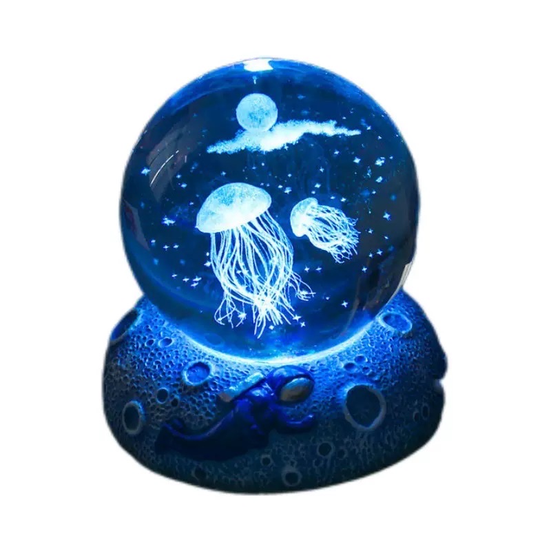 3d crystal ball with inner engraving + Star Sea astronaut resin luminous base Item Picture