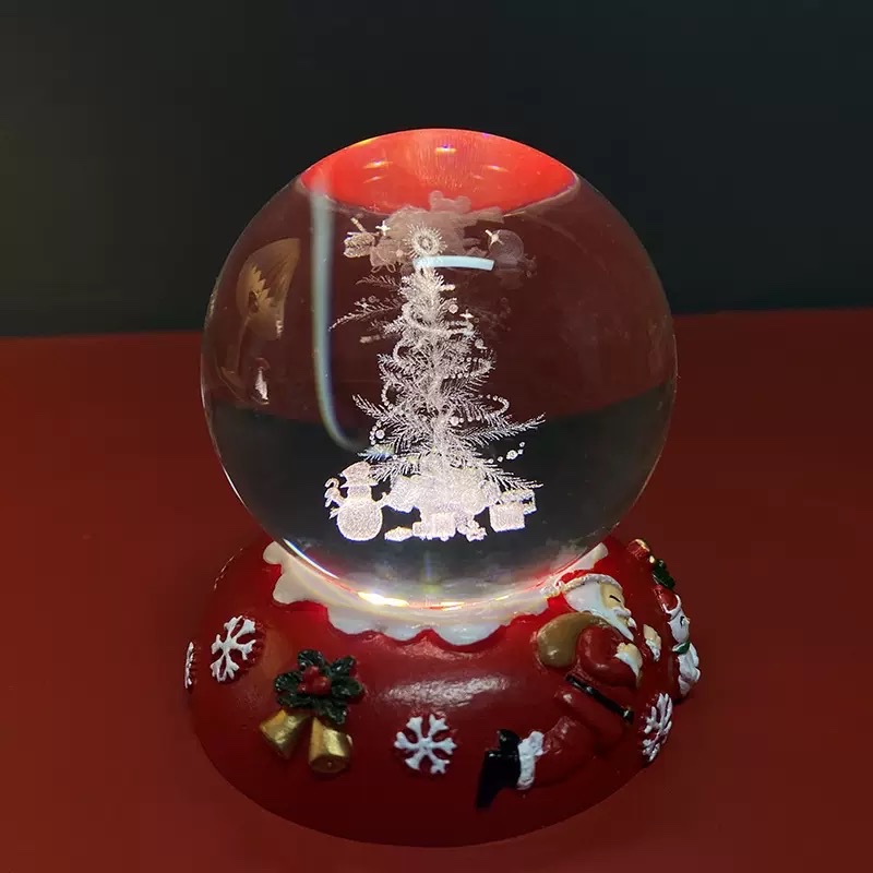 3d inlaid crystal ball + Christmas resin luminous base night light ornament Item Picture