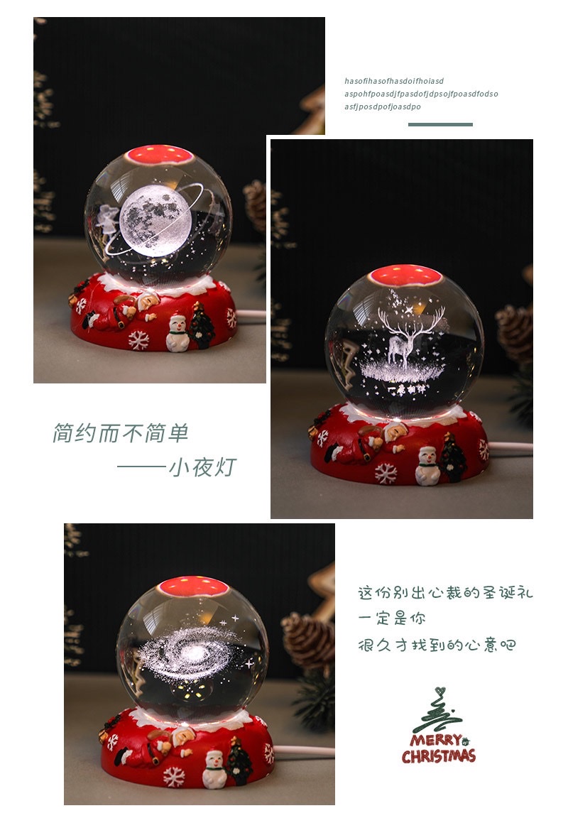 3d inlaid crystal ball + Christmas resin luminous base night light ornament detail image 7