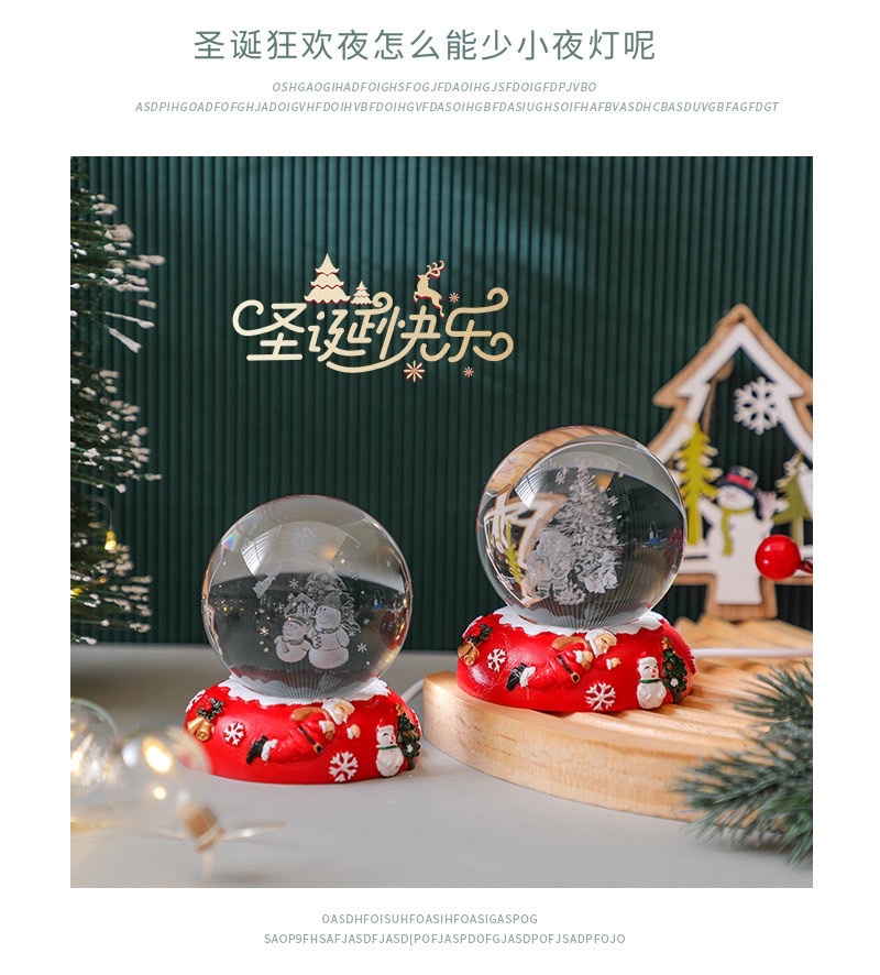 3d inlaid crystal ball + Christmas resin luminous base night light ornament detail image 9