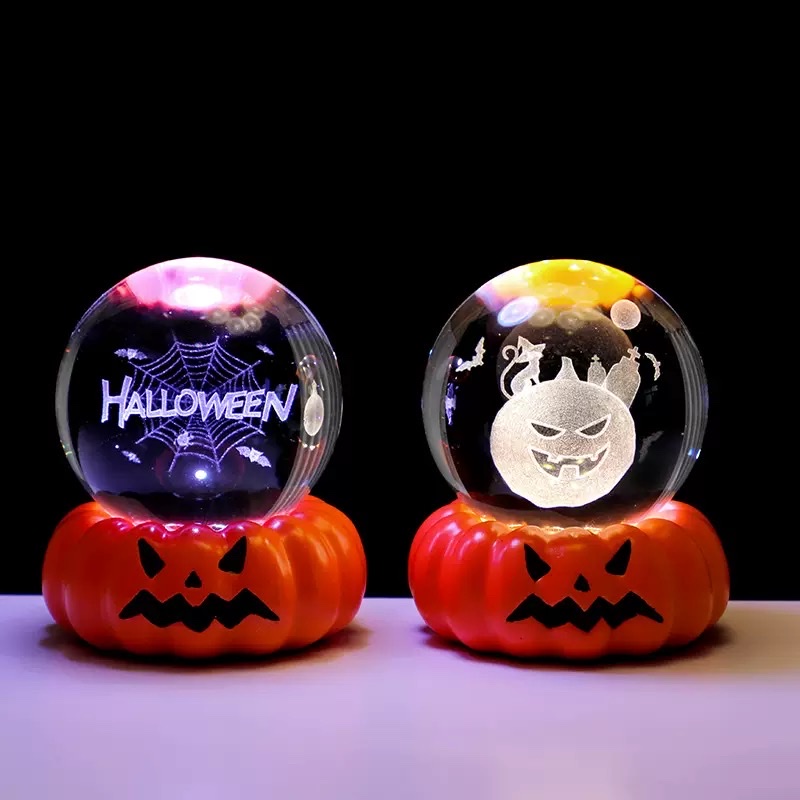 Cross-border Halloween Ghost 3d Crystal Ball, night light, illuminated base, creative desktop decorative item, festival gift details Picture