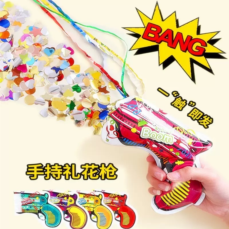 Automatic inflatable firework gun, birthday atmosphere prop, firework, wedding handheld firework gun, creative spray flower tube, ribbon, Christmas hand-twisted firework tube, firework, festive detail image 1