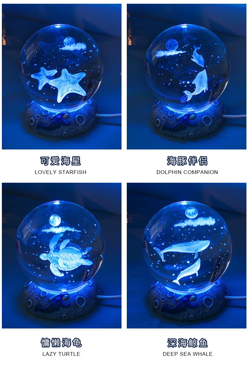 3d crystal ball with inner engraving + Star Sea astronaut resin luminous base detail image 13
