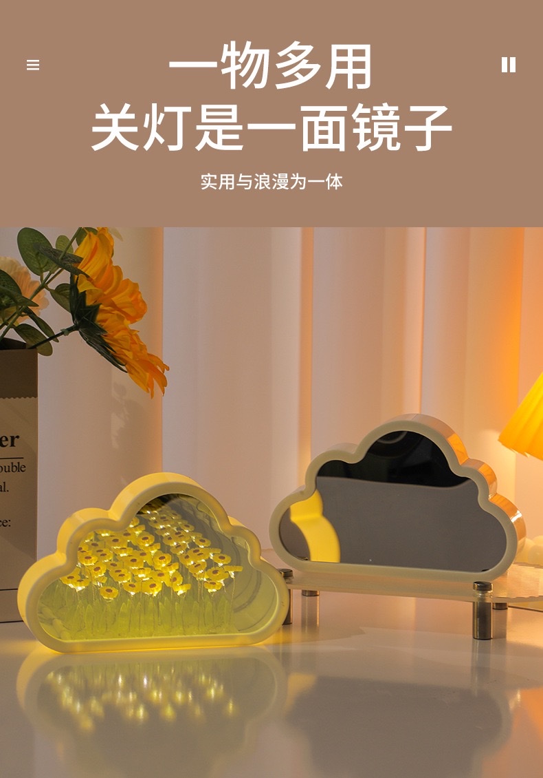 Medium-sized cloud rose mirror night light ornament detail image 2