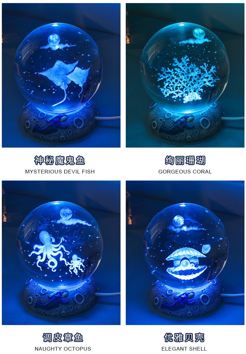 3d crystal ball with inner engraving + Star Sea astronaut resin luminous base detail image 12