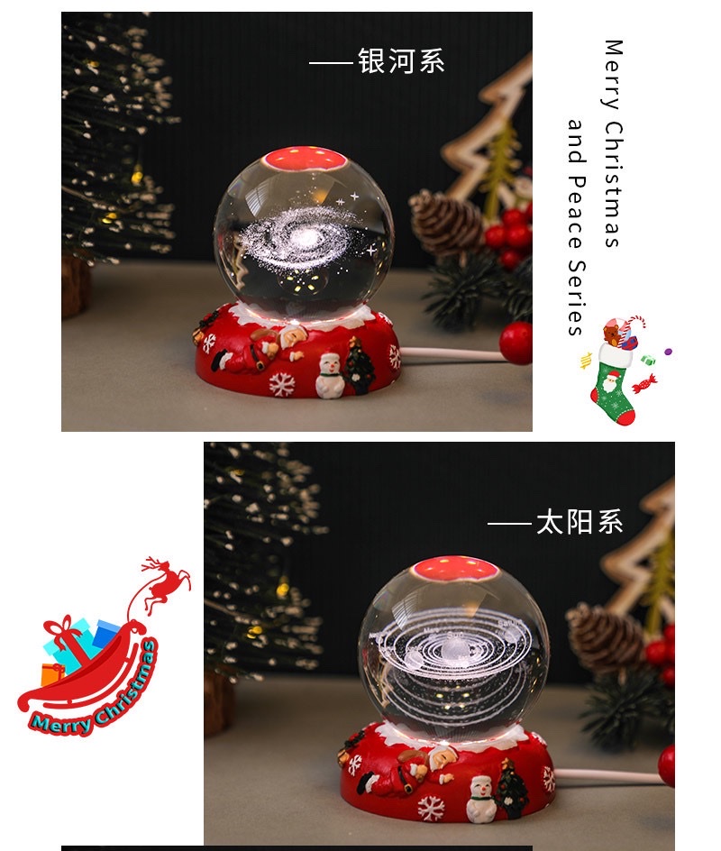 3d inlaid crystal ball + Christmas resin luminous base night light ornament detail image 11