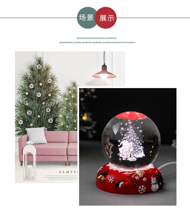 3d inlaid crystal ball + Christmas resin luminous base night light ornament detail image 8