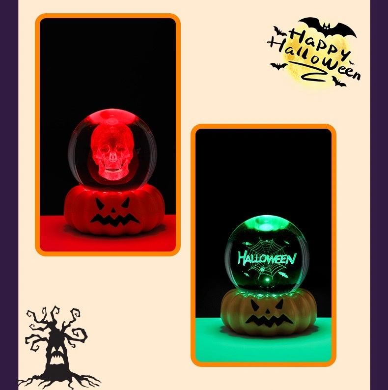 Cross-border Halloween Ghost 3d Crystal Ball, night light, illuminated base, creative desktop decorative item, festival gift detail image 7