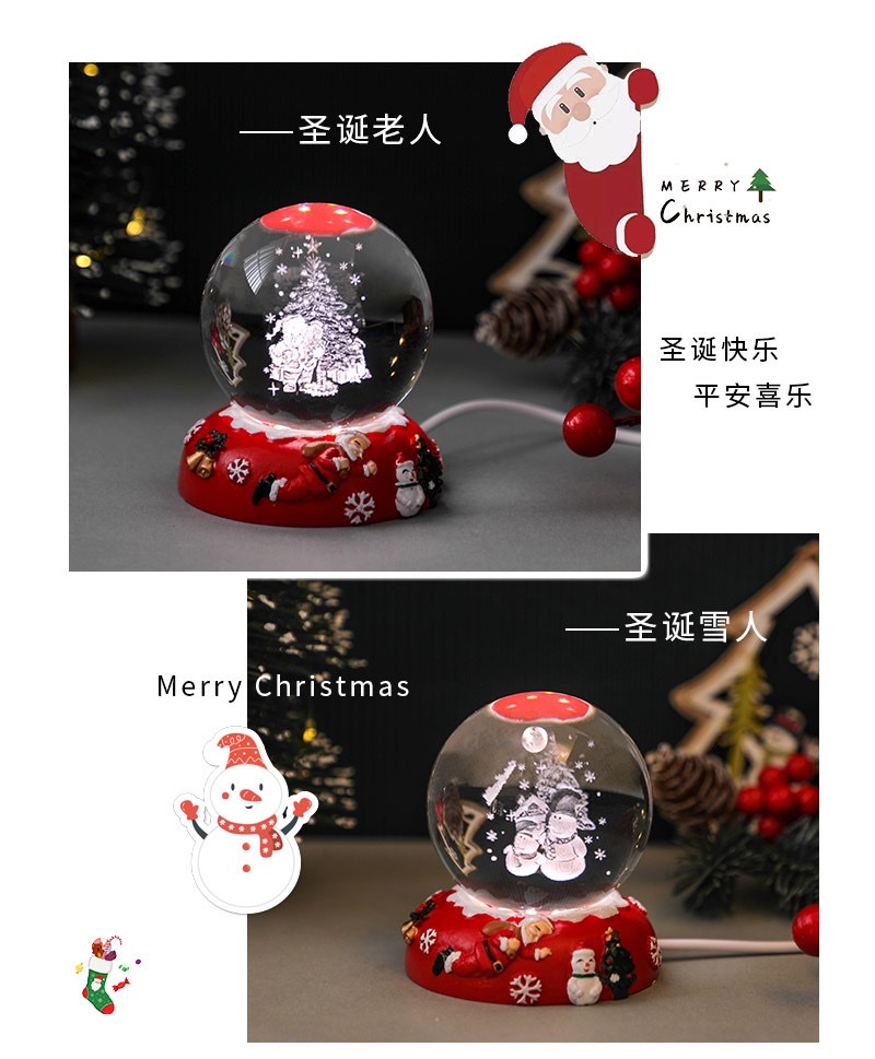 3d inlaid crystal ball + Christmas resin luminous base night light ornament detail image 10