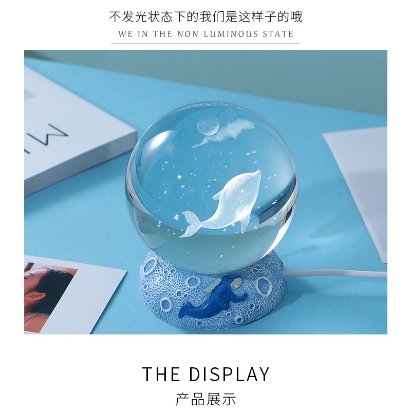 3d crystal ball with inner engraving + Star Sea astronaut resin luminous base detail image 6